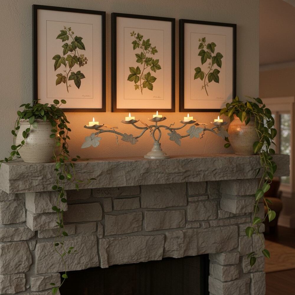 Vintage Italian Tole Tea Light Candelabra-Grapevine-Mantel-Centerpiece-Wedding